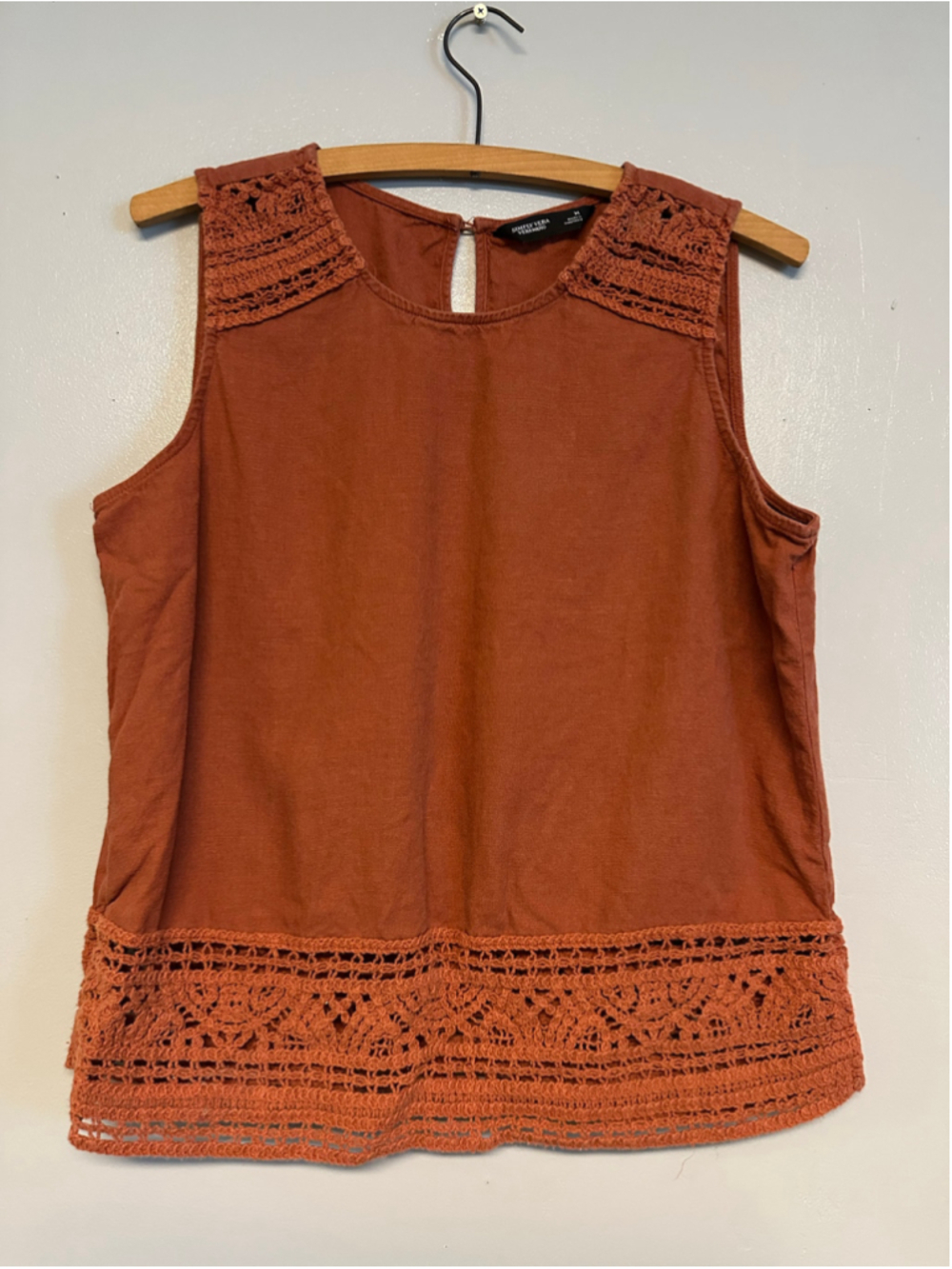 Simply Vera Vera Wang Linen Blend Tank Top Size Medium Crochet Fall Warm Rust